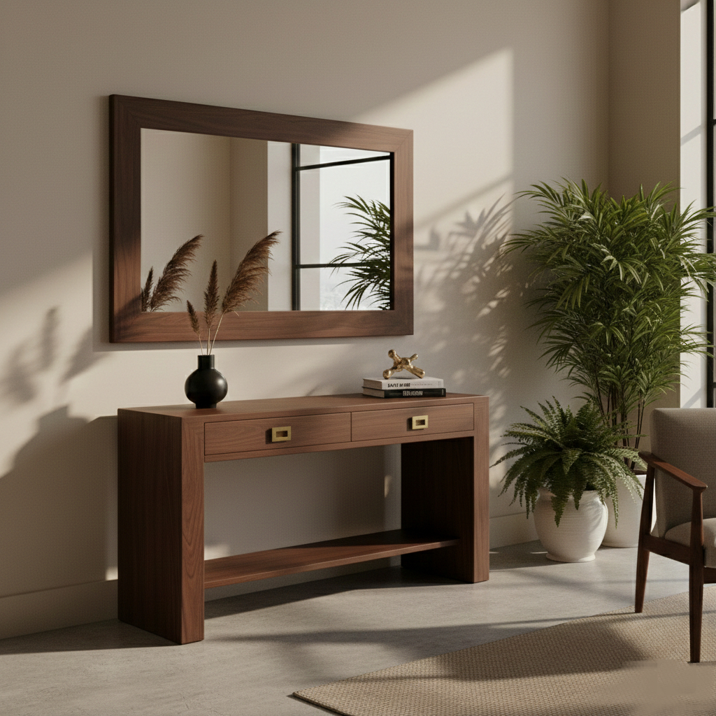 Teak Wood Consol Table and Mirror